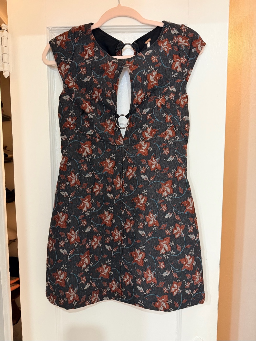 Free People Charcoal Mini Dress with Rust Floral Print